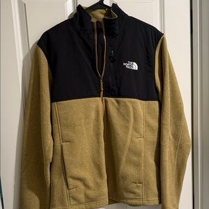 The North Face Tan & Black Fleece Jacket | Colorblock Full Zip Outdoor Coat
